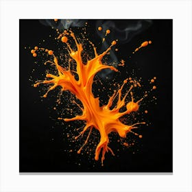 Orange Splash On Black Background 1 Canvas Print