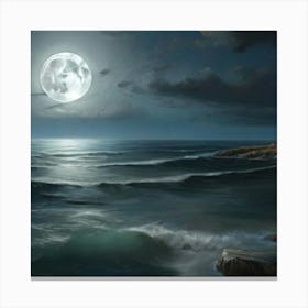 Full Moon Over The Ocean Canvas Print