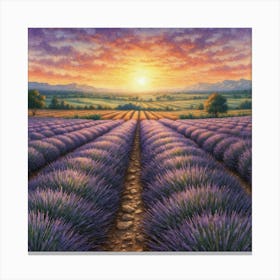 Sunset Over Lavender Fields Canvas Print