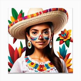 Mexican Girl With Sombrero 5 Canvas Print