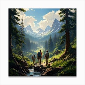 Two Hikers In The Mountains Canvas Print