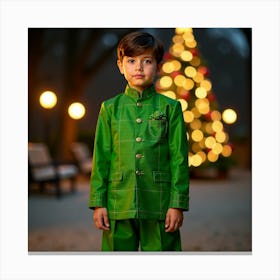 Chinese Boy In Green Suit Canvas Print