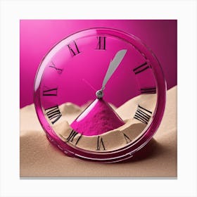 Pink Clock In Sand Canvas Print