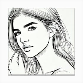 woman portrait drawing line art 7 Canvas Print