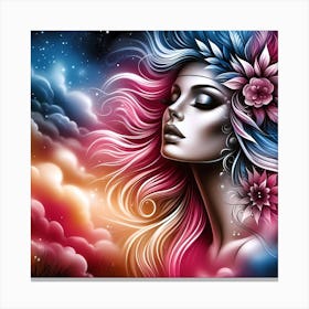 Beautiful Girl With Flowers In Her Hair Canvas Print