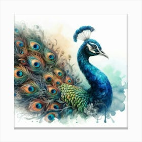 Peacock Watercolor Painting 1 Canvas Print