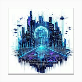 Futuristic City.Generated AI. Wall Art Print 6 Canvas Print