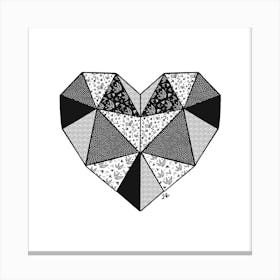 Floral Patchwork Heart Black and White Canvas Print