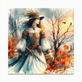 Portrait Of A Beautiful Girl In The Autumn Woods Canvas Print