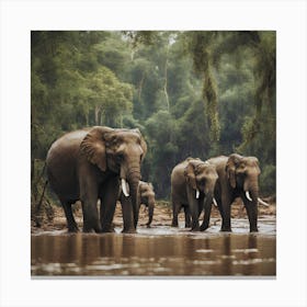 Elephants In The Rain Forest Canvas Print