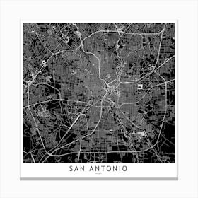 San Antonio Black And White Map Square Canvas Print