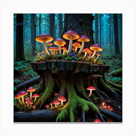 The Stump of Life Mushrooms In The Forest Canvas Print