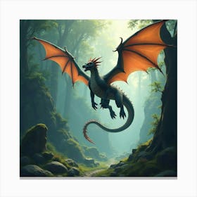 A Majestic Dragon Flying Over A Mystical, Ancient Forest Landscape 1 Canvas Print