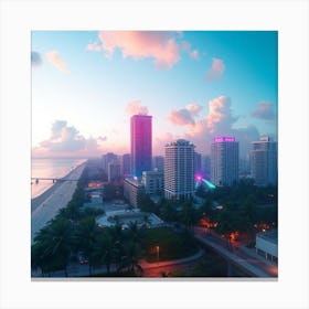 Miami Beach At Sunset Canvas Print