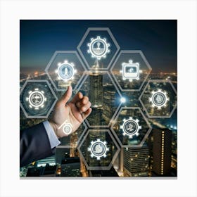 Businessman Pointing At A Computer Screen Canvas Print