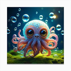 Firefly Photorealistic, Highly Detailed, Color, Cute, Cthulhu, Big Eyes, Soap Bubbles, Floating, Air (11) Canvas Print