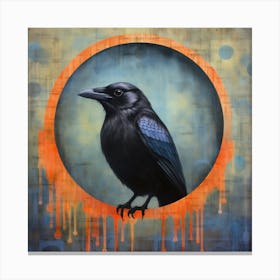 Crow in Orange Circle Canvas Print