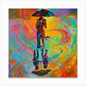 Kissing Couple With Umbrella Canvas Print