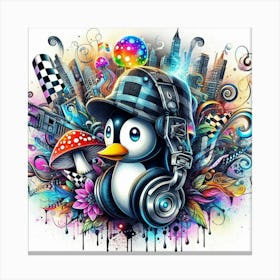 Penguin With Headphones 8 Canvas Print