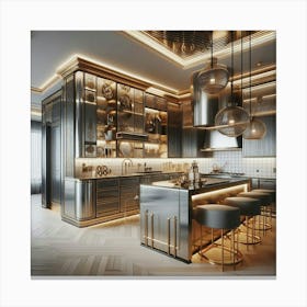 Modern Kitchen With Gold Accents Canvas Print