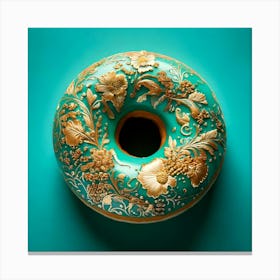 Firefly Turquoise, Donut, Floral, Patterns, Gold, Trim, Cinematic, Lighting, Low Angle, High Resolut (9) Canvas Print