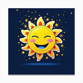 Lovely smiling sun on a blue gradient background 48 Canvas Print