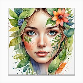 Watercolor Of A Girl With Flowers 1 Canvas Print