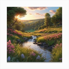 Sunset In The Meadow Canvas Print