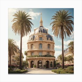 the beautiful city of paris rebuilt near the pacific ocean in sunny california, amazing weather, sandy beach, palm trees, splendid haussmann architecture, digital painting, highly detailed, intricate, concept Canvas Print