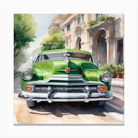 Green Car art Watercolor Studio Photo Canvas Print