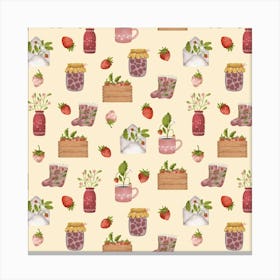 Summer hygge print with sweet strawberries Canvas Print