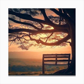 Bench Under A Tree At Sunset Canvas Print