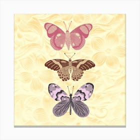 Three Butterflies On A Yellow Background Canvas Print