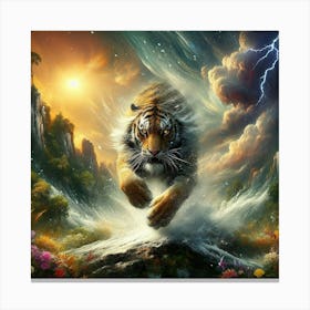 Tiger In The Storm Canvas Print