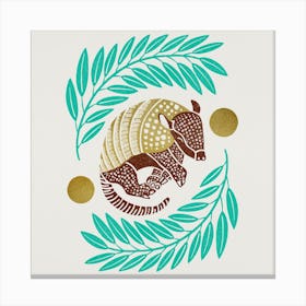 Armadillo   Turquoise And Gold Square Canvas Print