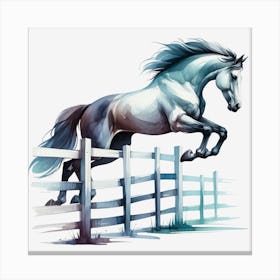 Horse Jumping Over Fence Canvas Print