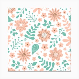 Pattern With Flowers Leaves Canvas Print