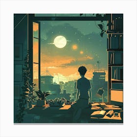 Man Looking Out Of A Window Canvas Print