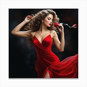 Beautiful Woman In Red Dress Canvas Print