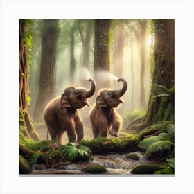 Two Baby Elephants in Jungle Canvas Print