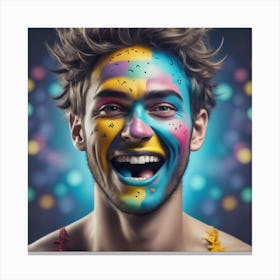 Young Man With Colorful Face Paint Canvas Print