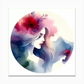 Watercolor Of A Girl With Flowers 3 Canvas Print