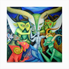 A Cubism Oil Painting Of Demons And Angels Canvas Print