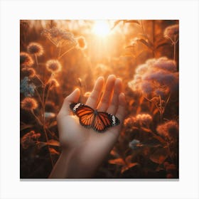 Butterfly on The Hand Canvas Print