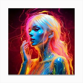 Firefly Woman, Neon, Hallucinations, Airbrush Art, Fluid Figures, Light Crimson, Gold, Bold Figurati (3) Canvas Print