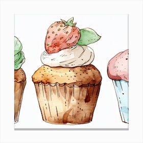 Watercolor Cupcakes Canvas Print