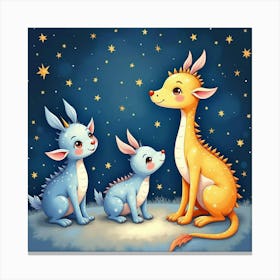 Celestial Creatures In A Starry Realm, Watercolor 1 Canvas Print