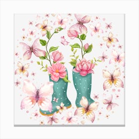 Rain Boots And Butterflies Happy-go-lucky Springfield blooming art plants Canvas Print