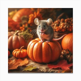 Cute Mouse On Pumpkin Canvas Print