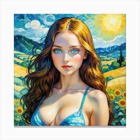 Sunflower Girl jgfh Canvas Print